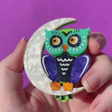 Erstwilder Moon With A View Owl brooch