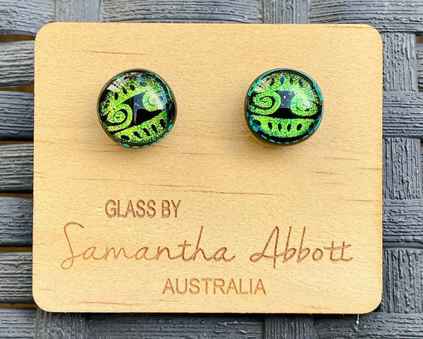 Samantha Abbott Dichroic Art Glass earrings - Green : black